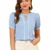 Allegra K Women's Blouse Puff Sleeve Round Neck Cutout Lace Trim Short Sleeve 1 Allegra K Women's Blouse Puff Sleeve Round Neck Cutout Lace Trim Short Sleeve