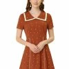 Allegra K Women's Heart Printed Doll Collar Short Sleeve A-Line Flare Dress 2 Allegra K Women's Heart Printed Doll Collar Short Sleeve A-Line Flare Dress