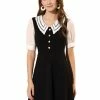 Allegra K Women's Hollow Lace Doll Collar Chiffon Button Cuffs Zip Back A Line Dress