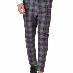 Allegra K Men's Plaid Dress Pants Slim Fit Classic Checked Business Trousers