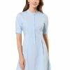 Allegra K Women's A-Line Stand Collar Half Placket Belted Shirt Dress