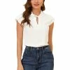 Allegra K Women's Short Sleeve Blouse Beaded Doll Collar Tied Neck Casual Tops