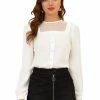 Allegra K Women's Lace Embroidered Mesh Sheer Panel Long Sleeve Chiffon Blouse Top