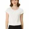 Allegra K Women's Work Office Short Sleeve Pearl Pleated Chiffon Blouse Top