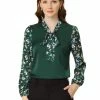 Allegra K Women's Shirt Contrast Panel Long Sleeve Floral Blouse