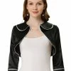Allegra K Women's Peter Pan Collar Bolero Cropped 3/4 Sleeves Satin Chiffon Shrug