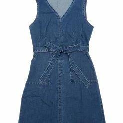 Allegra K Women's Summer Casual Sleeveless Minidress V Neck Belted Denim Dress With Pockets