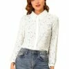 Allegra K Women's Floral Blouse Lace Doll Collar Contrast Long Sleeve Button Down Shirt