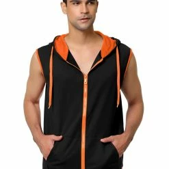 Allegra K Men's Hoodies Sleeveless Vest Slim Fit Lightweight Zipper Gym Tank Top