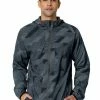 Allegra K Men's Lightweight Windbreaker Printed Drawstring Hooded Zip Up Mesh Lined Jacket