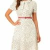 Allegra K Women's Peter Pan Collar Tie Neck Short Sleeves A-Line Elegant Belted Floral Dress 1 Allegra K Women's Peter Pan Collar Tie Neck Short Sleeves A-Line Elegant Belted Floral Dress