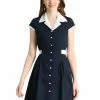 Allegra K Women's Vintage Button Down Dress Flat Collar Belted Office Mini Shirt Dress 1 Allegra K Women's Vintage Button Down Dress Flat Collar Belted Office Mini Shirt Dress