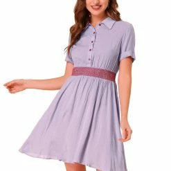 Allegra K Women's A-line Button Smocked Color Block Summer Dress