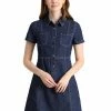 Allegra K Women's Denim Collared Short Sleeve Summer A-line Dress
