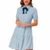 Allegra K Women's Tiered Bow Tie Collar Flare Babydoll A-line Dress 2 Allegra K Women's Tiered Bow Tie Collar Flare Babydoll A-line Dress