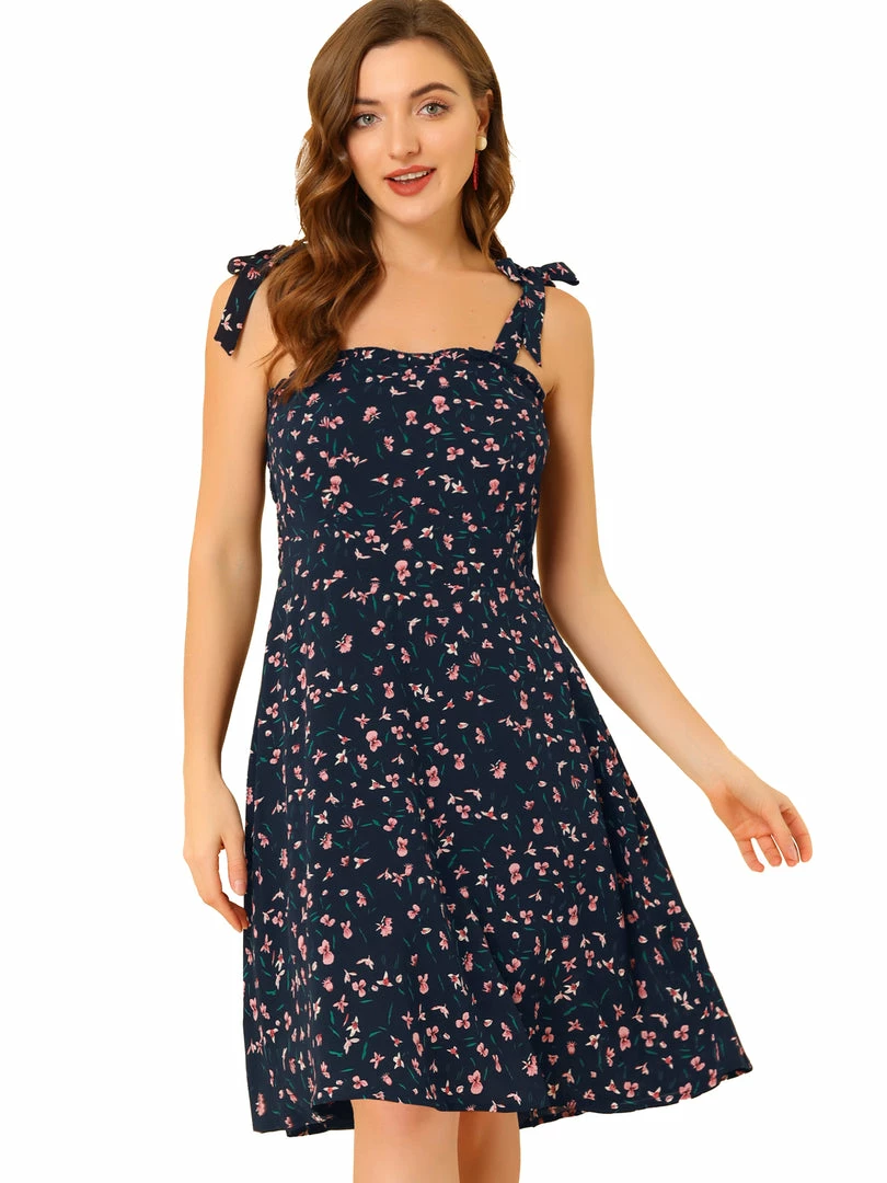 Allegra K Women's Sundress Spaghetti Strap Floral Smocked Dress 3 Allegra K Women's Sundress Spaghetti Strap Floral Smocked Dress