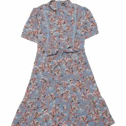 Allegra K Women's Floral Short Sleeve Self Tie Summer Above The Knee Dress