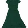 Allegra K Women's Ruffled Hem Cap Sleeve High Waist A-Line Layered Work Office Midi Dress