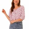 Allegra K Women's Floral Square Neck Half Sleeve Print Work Shirt Blouse