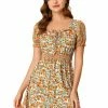 Allegra K Women's Mini Dress Square Neck Ruffle Floral Boho Puff Short Sleeve Summer Dresses