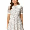 Allegra K Women's Doll Collar Lace Decor Button Up Floral Dress