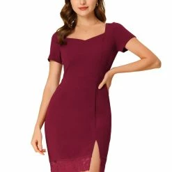 Allegra K Women's Sweetheart Neck Stretch Slim Lace Panel Cocktail Dress