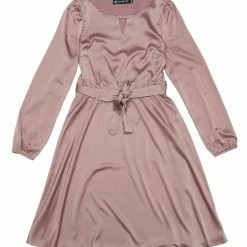 Allegra K Women's Chiffon Solid Long Puff Sleeve Elastic Waist Bow Tie Dress