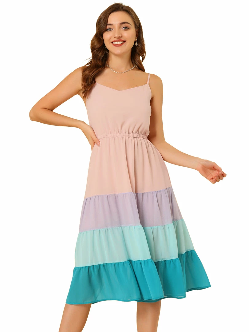 Allegra K Women's Summer Spaghetti Strap Dress V Neck Flowy Swing Chiffon Midi Dress 3 Allegra K Women's Summer Spaghetti Strap Dress V Neck Flowy Swing Chiffon Midi Dress