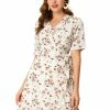 Allegra K Women's Ruffle Wrap Self Tie 3/4 Sleeve Floral Dress
