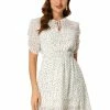 Allegra K Women's Polka Dots Bow Tie Neck Elastic Waist Ruched Puff Sleeves Chiffon Dress 2 Allegra K Women's Polka Dots Bow Tie Neck Elastic Waist Ruched Puff Sleeves Chiffon Dress