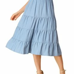 Allegra K Women's A-Line Tiered Pockets Midi Long Skirt