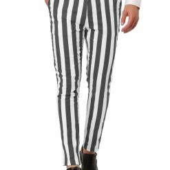 Allegra K Men's Striped Pants Casual Skinny Fit Color Block Pencil Dress Trousers