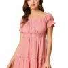 Allegra K Women's Solid Short Sleeve Smocked Summer Dress 2 Allegra K Women's Solid Short Sleeve Smocked Summer Dress