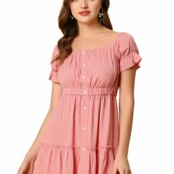 Allegra K Women's Solid Short Sleeve Smocked Summer Dress