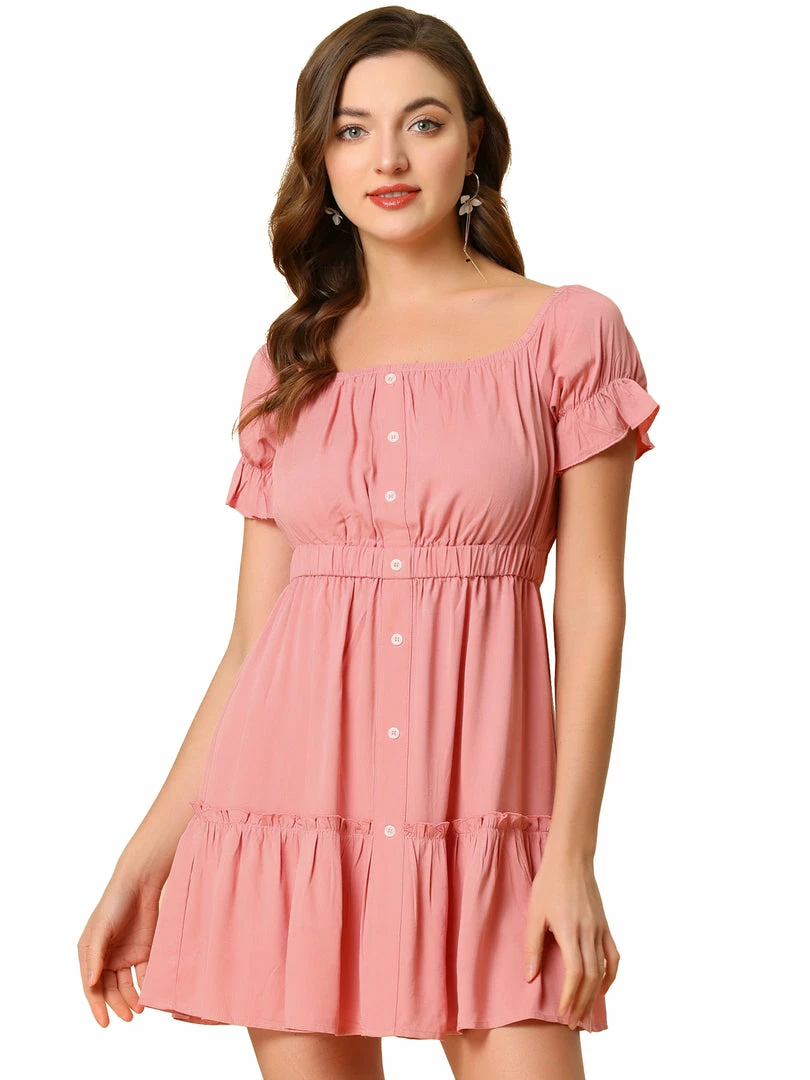 Allegra K Women's Solid Short Sleeve Smocked Summer Dress 3 Allegra K Women's Solid Short Sleeve Smocked Summer Dress