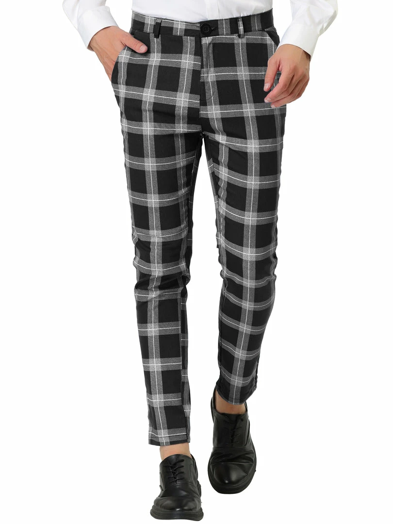 Allegra K Men's Classic Plaid Business Pants Slim Fit Pencil Chino Dress Trousers 3 Allegra K Men's Classic Plaid Business Pants Slim Fit Pencil Chino Dress Trousers