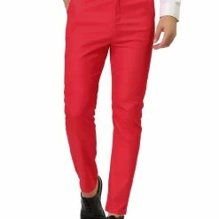 Allegra K Men's Slim Fit Dress Trousers Flat Front Solid Color Skinny Business Pants
