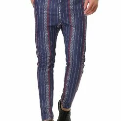 Allegra K Men's Striped Dress Pants Slim Fit Contrast Color Business Trousers