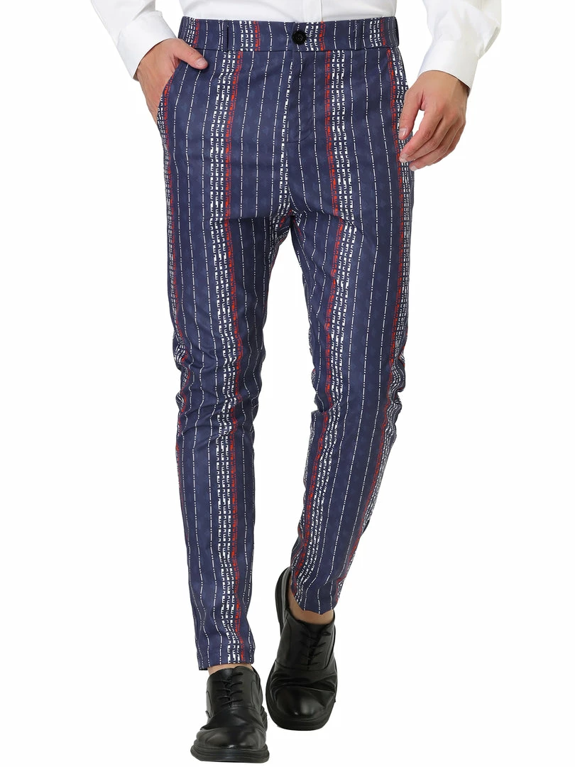 Allegra K Men's Striped Dress Pants Slim Fit Contrast Color Business Trousers 3 Allegra K Men's Striped Dress Pants Slim Fit Contrast Color Business Trousers