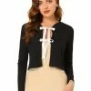 Allegra K Women's Elegant Crop Cardigan Contrast Bow Tie Front Long Sleeve Frilled Shrug