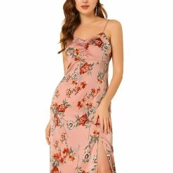 Allegra K Women's Elegant Spaghetti Strap Floral Midi Dress