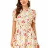 Allegra K Women's Layered Chiffon Shirred Floral Dress