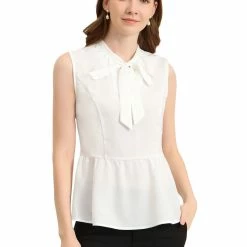 Allegra K Women's Elegant Bow Tie Neck Sleeveless Blouse Tops