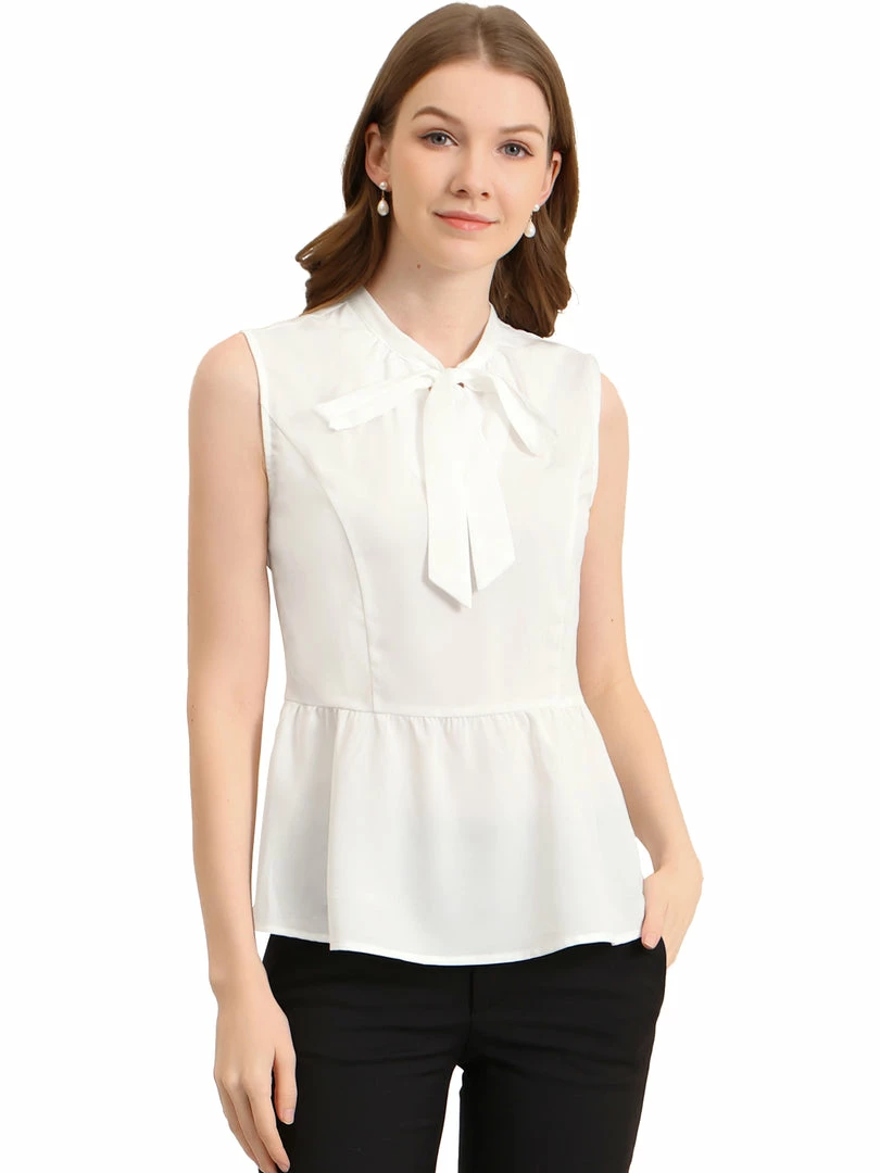 Allegra K Women's Elegant Bow Tie Neck Sleeveless Blouse Tops 3 Allegra K Women's Elegant Bow Tie Neck Sleeveless Blouse Tops