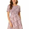Allegra K Women's Floral Print Off Shoulder Short Sleeve Smocked Dress 1 Allegra K Women's Floral Print Off Shoulder Short Sleeve Smocked Dress