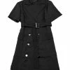 Allegra K Women's Solid Double-Breasted Turn-Down Collar Casual Work Belted Dress