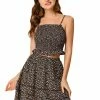 Allegra K Women's Summer 2 Piece Outfit Dress Cami Crop Top Tiered Floral Skirt Set