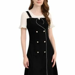 Allegra K Women's Contrast Button Decor Short Sleeve Chiffon Summer Dress