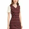 Allegra K Women's Doll Collar Plaid Chiffon Short Sleeve Dress