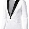 Allegra K Men's Dress Slim Fit Blazer Contrast Color Collar One Button Prom Suit Sports Coat